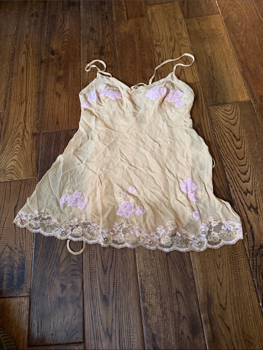 VTG VICTORIA SECRET SILK Cream Lace-Embroidered Slip Dress Size M